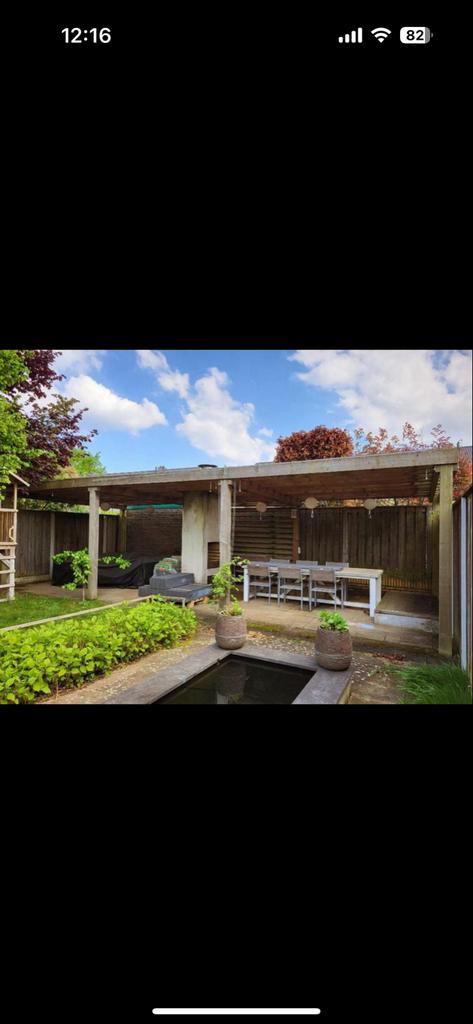 Gedemonteerde Overkapping 8x4m met rieten dak, Tuin en Terras, Ophalen of Verzenden, Gebruikt, Overige typen