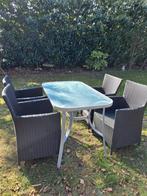 Wicker tuinstoelen met glazen tafel. Tuinset, Ophalen, 4 zitplaatsen, Gebruikt, Wicker