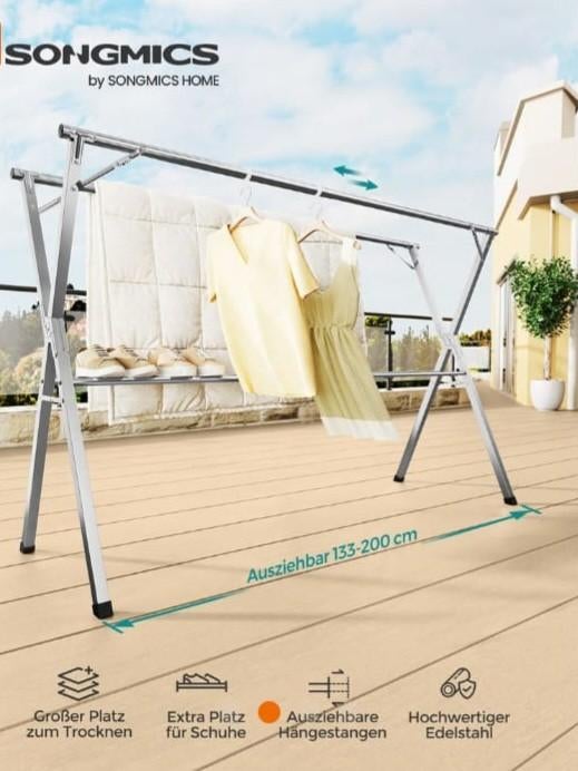 SONGMICS wasrek,droogrek uitschuifba.Nieuw!Inclusief haakjes, Tuin en Terras, Droogmolens en Wasrekken, Ophalen of Verzenden, Nieuw