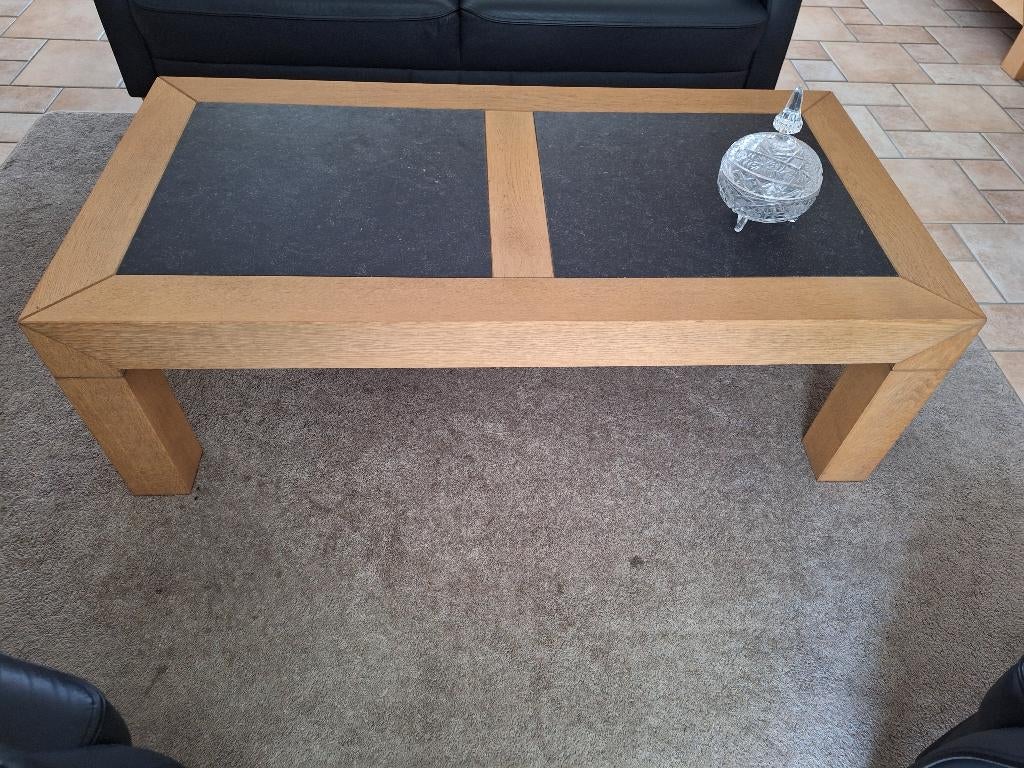 Salontafel met hardstenen blad (zeer goede staat!), Ophalen, 100 tot 150 cm, Eikenhout, 50 tot 100 cm