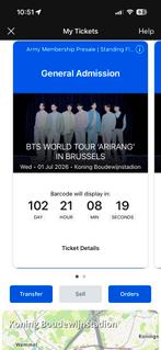 Bts ticket 1 juli brussel staanplaats, Tickets en Kaartjes, Eén persoon, Juli