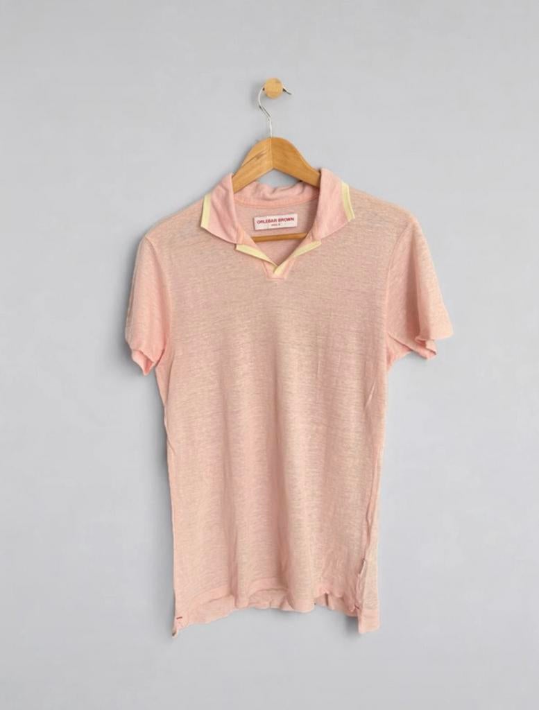 Orlebar Brown polo shirt top lichtroze beige linnen S small, Kleding | Heren, Polo's, Ophalen of Verzenden, Zo goed als nieuw