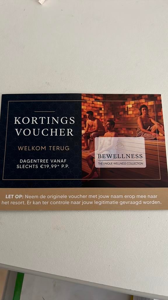 1 kortinsgbon sauna  voor 2 personen korting bewellness, Tickets en Kaartjes, Twee personen, Kortingsbon, Spa of Sauna