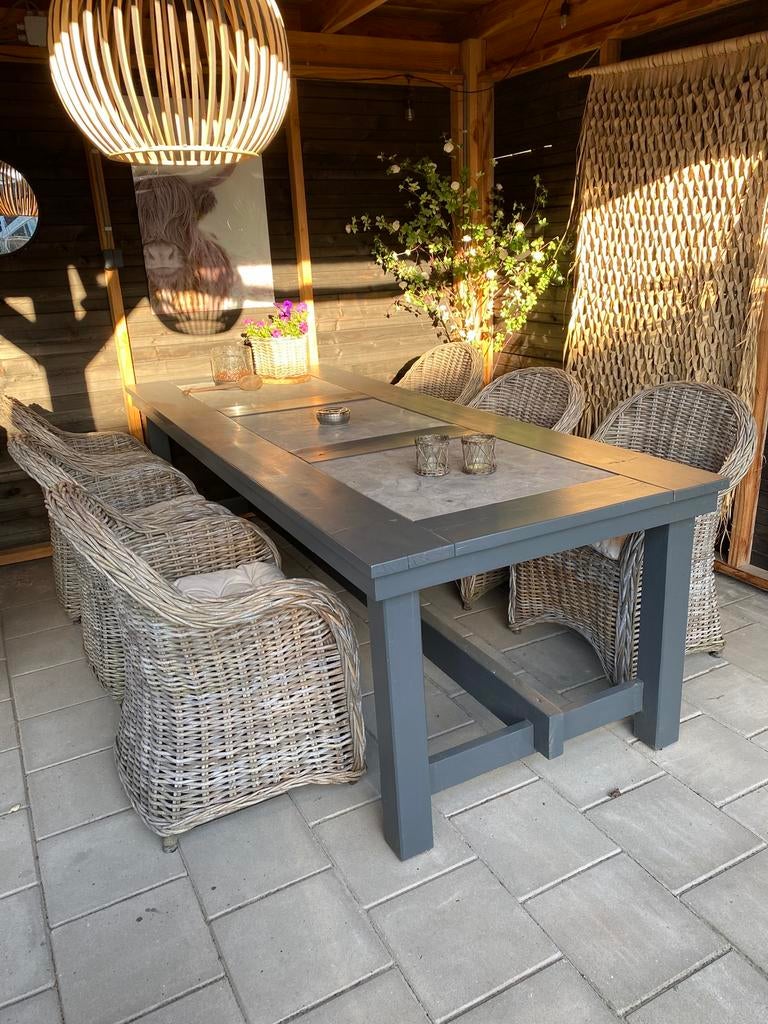 Zware stoere tuintafel 2.50 mtr, Ophalen, Zo goed als nieuw, Rechthoekig, Hout