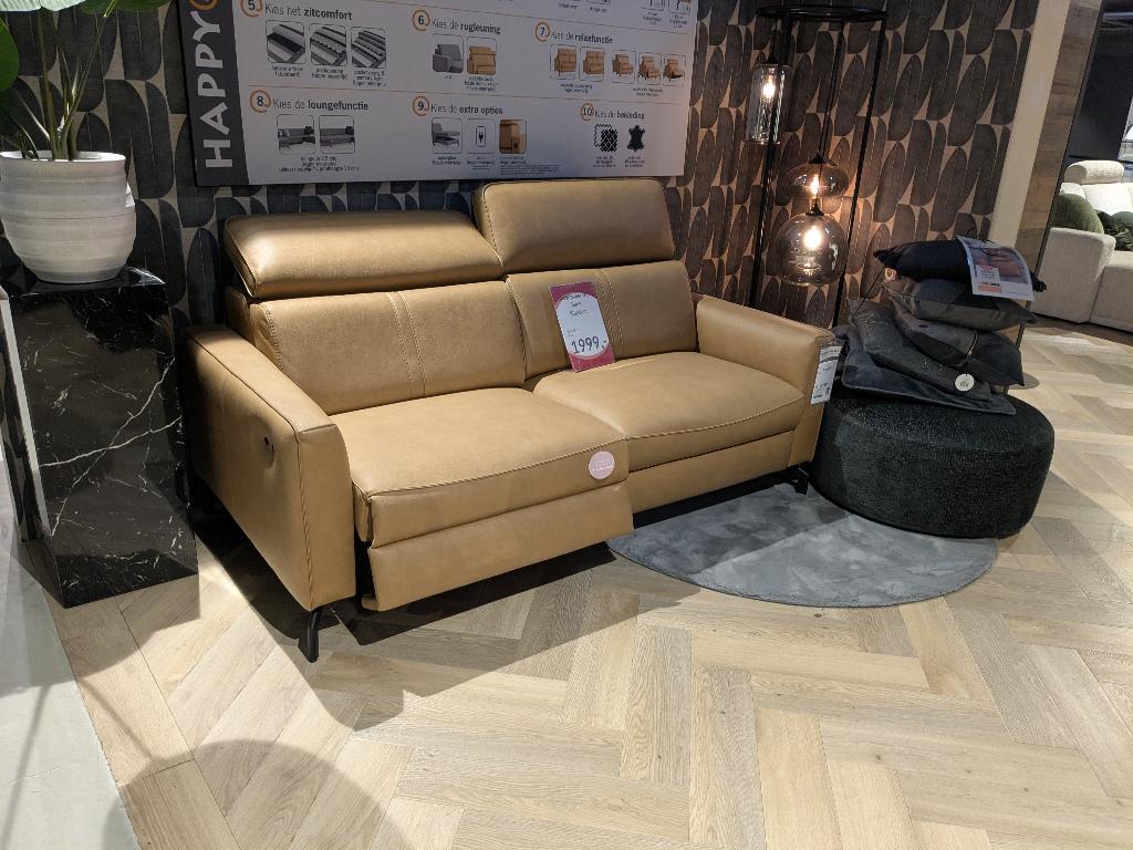 HAPPY@HOME LEDEREN 3 ZITS BANK MET DUBBELE RELAXFUNCTIE, Ophalen, Rechte bank, 200 tot 250 cm, Driepersoons