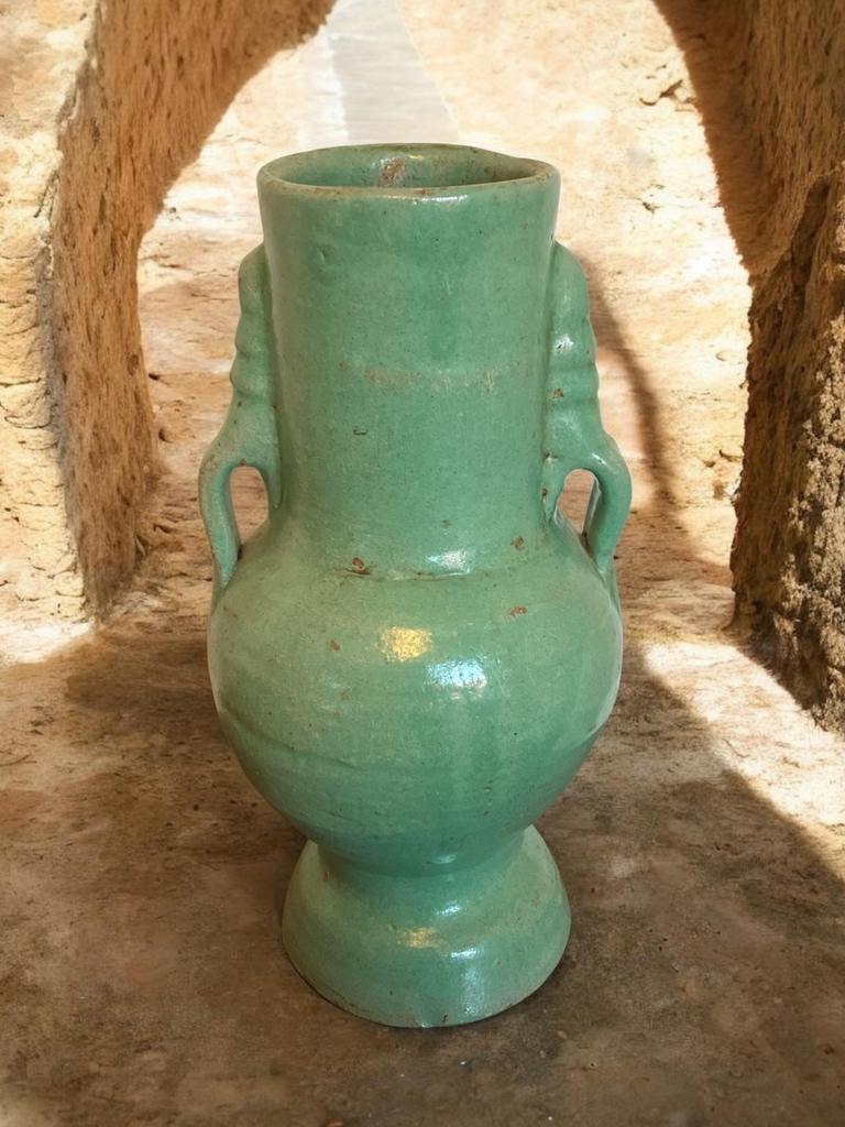 Antieke Marokkaanse Celadon Groene Vaas - Tamegroute/Fez, Ophalen of Verzenden