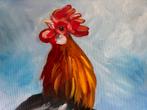 Kleurrijk schilderij van een haan (60 bij 60 cm.), Ophalen of Verzenden