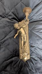 Antieke koperen wand kandelaar met cherubijntje, Ophalen of Verzenden, Koper