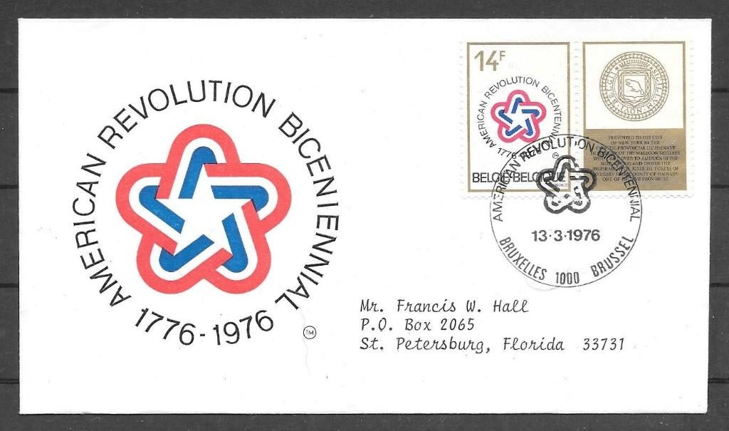 Belgie 1976 FDC Bicentiennial USA, Postzegels en Munten, Postzegels | Europa | België, Verzenden, Gestempeld