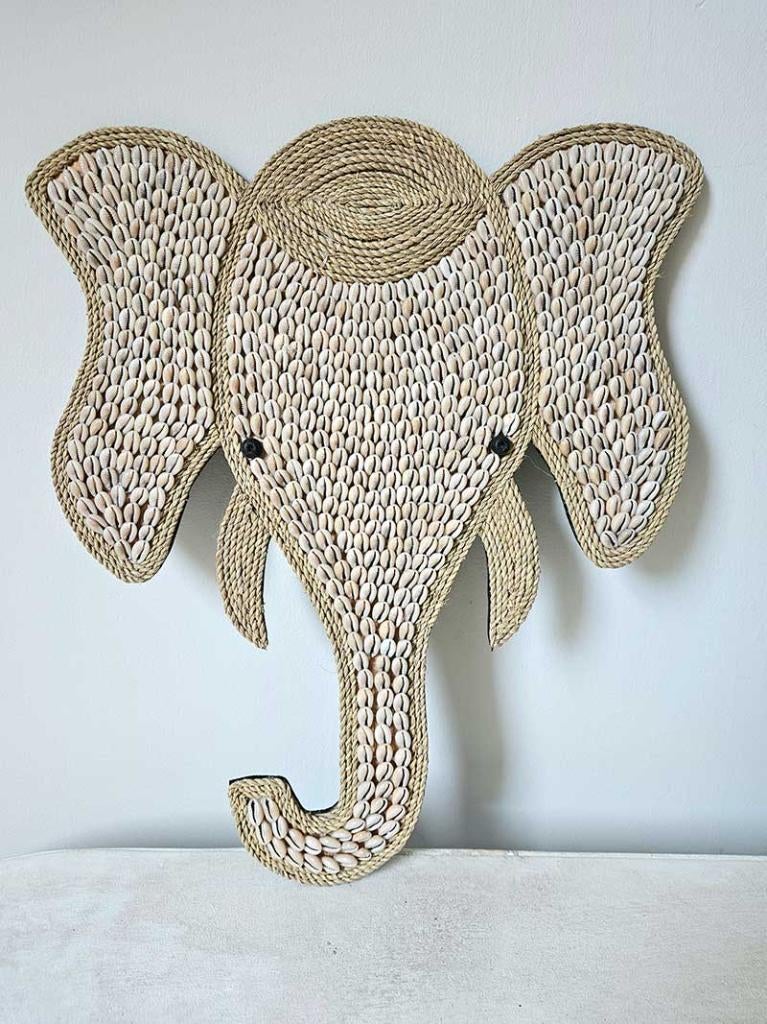 Wanddecoratie olifant met schelpen uit Bali, Ophalen of Verzenden, Tropical home, 6951nk, Nieuw