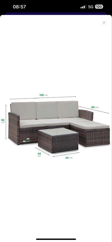 Wicker Loungeset met Salontafel - Bruin, Ophalen, 3 zitplaatsen, Nieuw, Loungeset