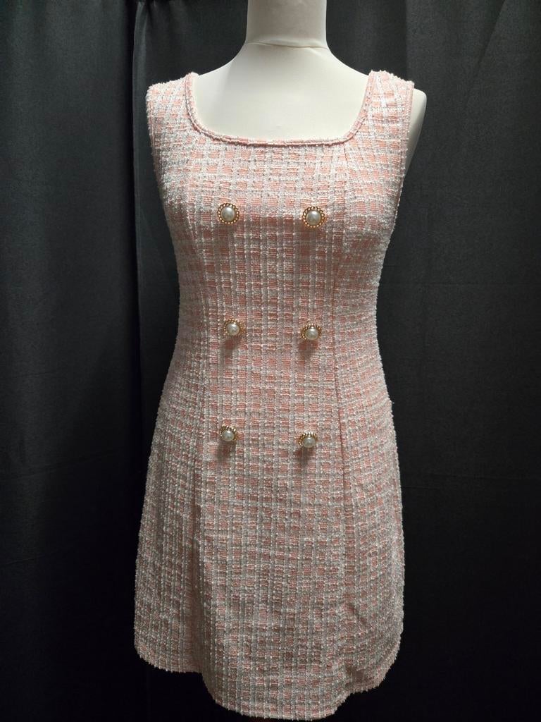 Shein | Roze tweed jurk met parelknoopjes • maat S • Shein, Ophalen of Verzenden, Roze, Maat 36 (S), Boven de knie