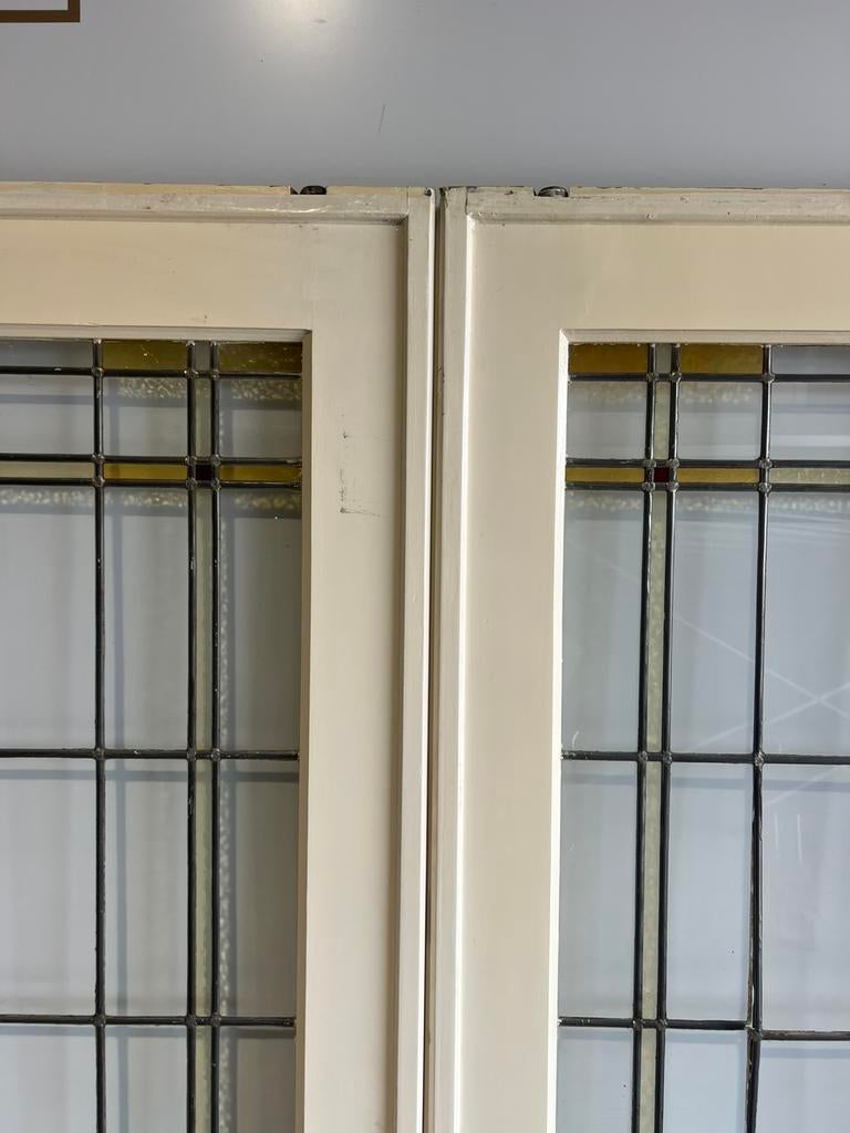 Oude ensuite / schuifdeuren glas in lood mooie set, Doe-het-zelf en Verbouw, Deuren en Horren, 120 cm of meer, Binnendeur, Ophalen of Verzenden