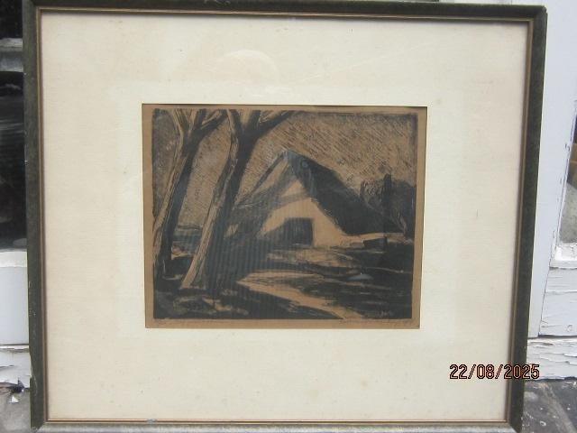 Aart van DOBBENBURGH LITHO, Erf met Bomen, Antiek en Kunst, Kunst | Litho's en Zeefdrukken, Ophalen