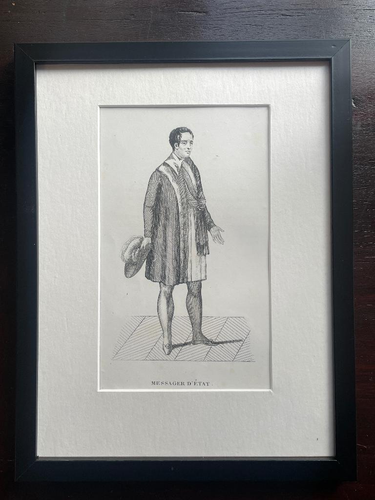 1852 Oud kostuum / Franse In leuke lijst UNIEK - P0667-01, Antiek en Kunst, Ophalen of Verzenden, Ets, 1800 - 1899