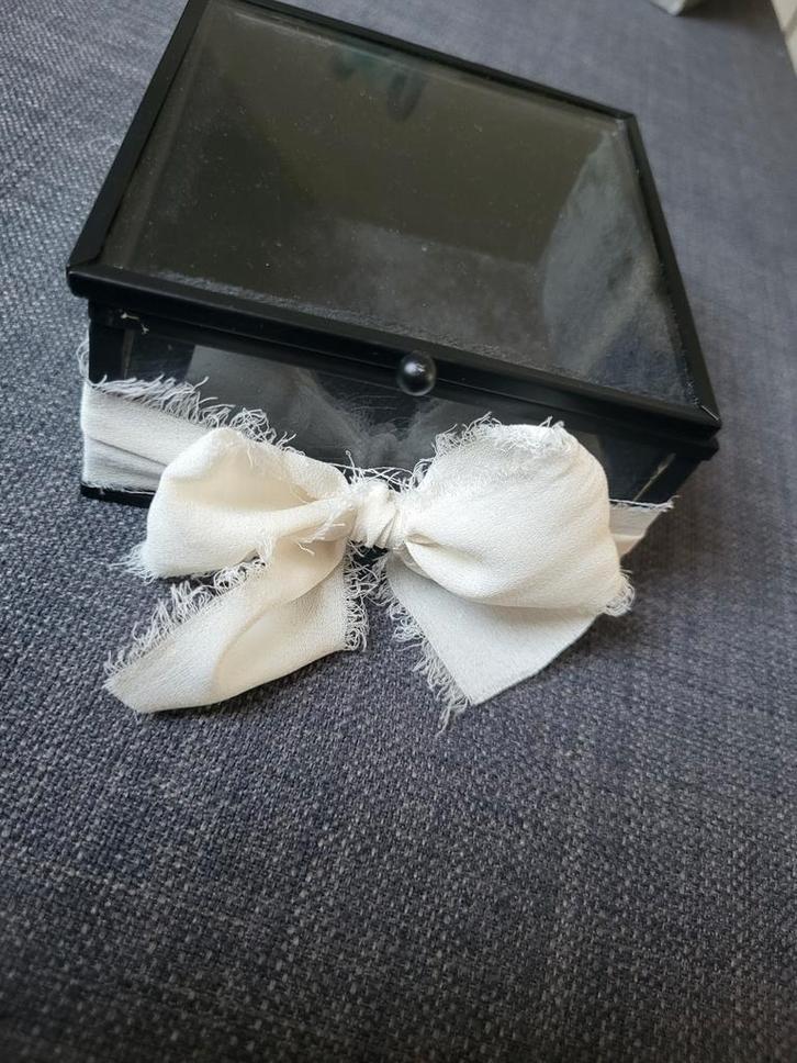 Glazen opbergdoosje met fluwelen binnenkant, Huis en Inrichting, Woonaccessoires | Overige, Zo goed als nieuw, Ophalen of Verzenden