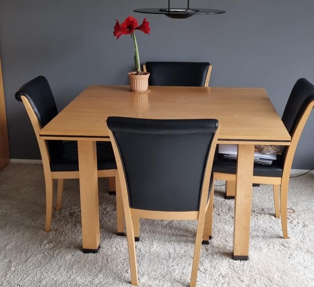 MOOIE BEUKEN EETKAMERTAFEL incl. 4 EETKAMERSTOELEN, Huis en Inrichting, Tafels | Eettafels, Ophalen, Vierkant, BEUKEN EETTAFEL