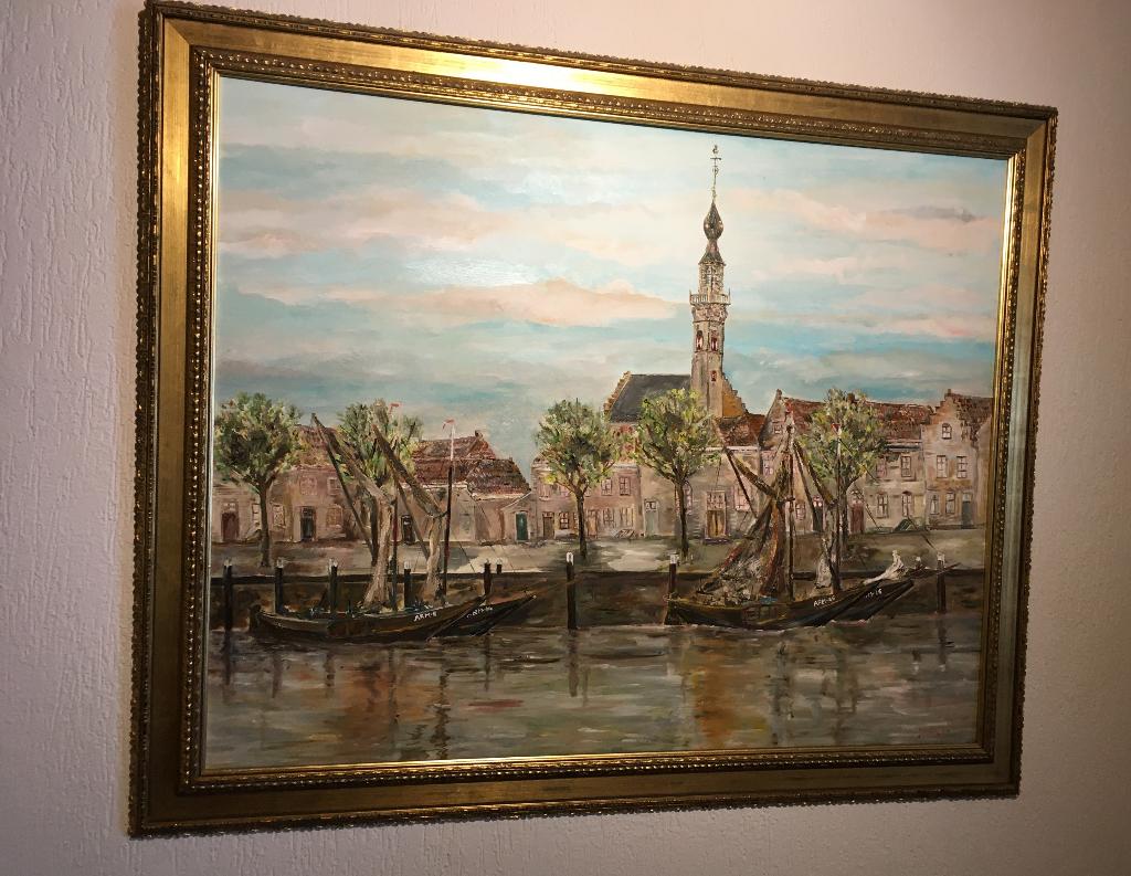 Veere  100 x 80 schilderijen Jac Caljouw  Arnemuiden, Antiek en Kunst, Ophalen
