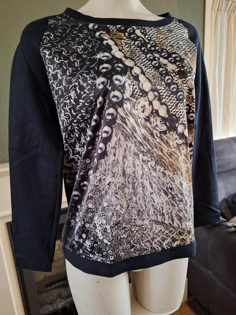 Luisa Cerano print strik zwarte trui M 38, Kleding | Dames, Truien en Vesten, Maat 38/40 (M), Verzenden, Zwart, Zo goed als nieuw