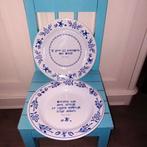 Unox stamppot bordjes met spreuk wit/blauw 2 stuks, Huis en Inrichting, Ophalen, Overige materialen, Gebruikt, Bord(en)