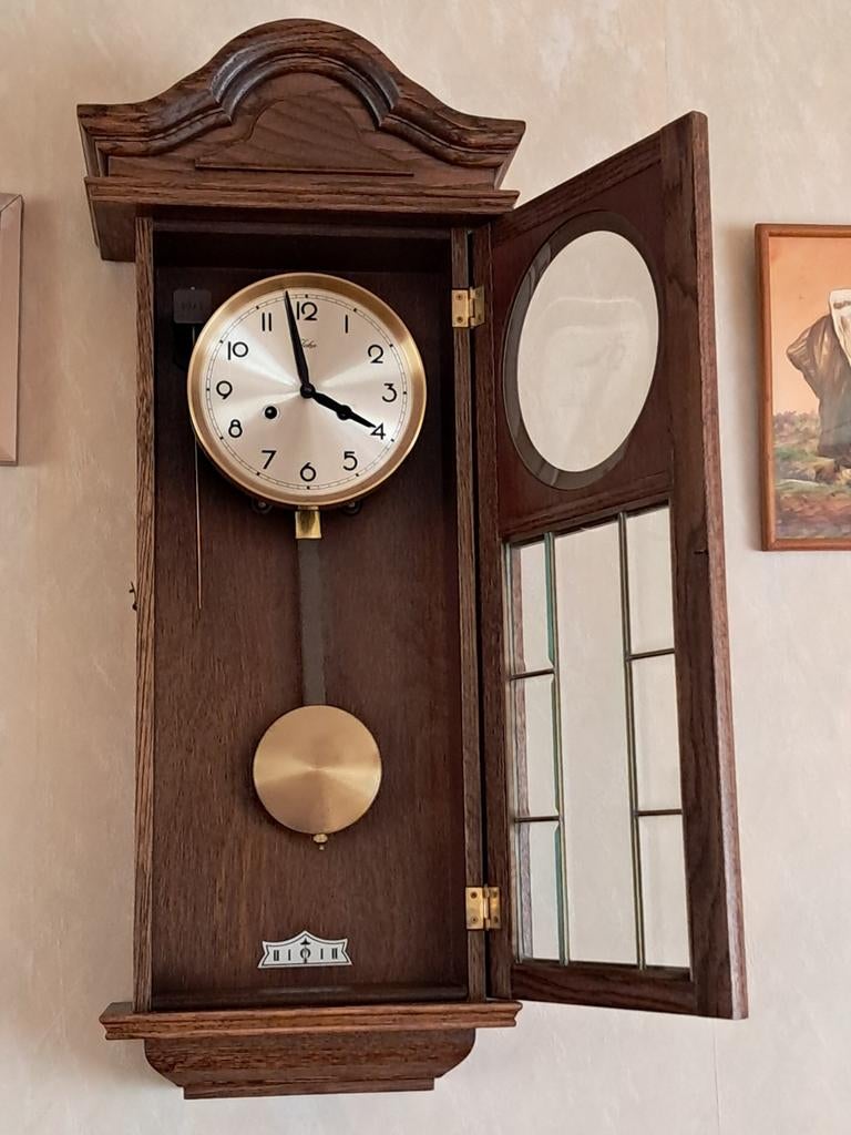 Houten wandklok met slinger, Ophalen of Verzenden