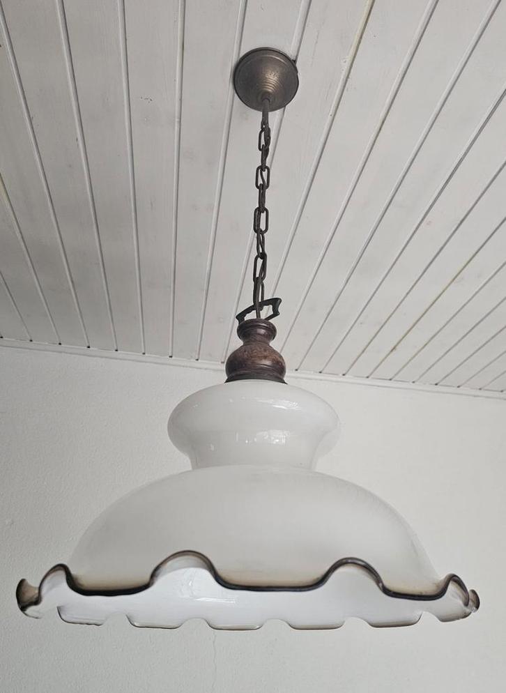 Vintage Fratelli Gianneli Opale Hanglamp, Huis en Inrichting, Lampen | Hanglampen, Gebruikt, Minder dan 50 cm, Glas, Metaal, Ophalen of Verzenden