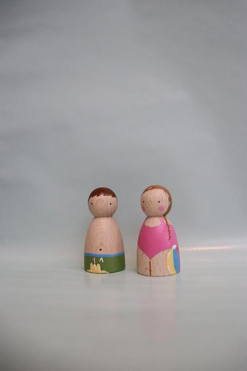 Zomer pegdolls houten poppetjes peg dolls strand klas spelen, Kinderen en Baby's, Speelgoed | Houten speelgoed, Nieuw, Overige typen