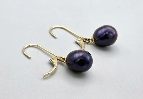 Vintage gouden parel oorbellen. 2025/583., Sieraden, Tassen en Uiterlijk, Oorbellen, Zo goed als nieuw, Hangers, Goud, Paars, Met edelsteen