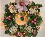 Prachtige kerstkrans roze & wit met verlichting 50 cm, Ophalen of Verzenden, Nieuw