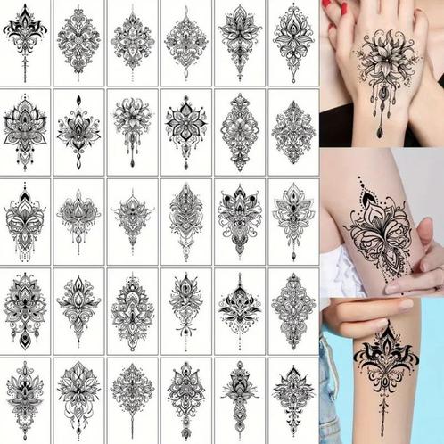 30 Stuks Neptattoos Vrouwen - Mandala Henna Bloemen Festival, Hobby en Vrije tijd, Feestartikelen, Nieuw, Overige typen, Fantasy