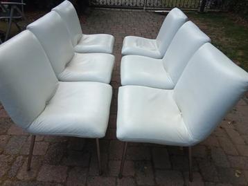 6 Mooie Wit leren Eetkamerstoelen 
