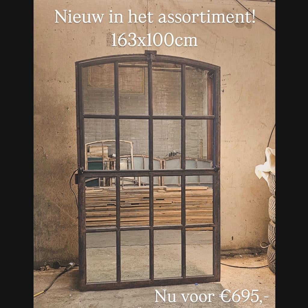 Robuust Gietijzer Stalraam spiegel | 163x100cm | Handgemaakt, Huis en Inrichting, Woonaccessoires | Spiegels, Nieuw, Ophalen of Verzenden