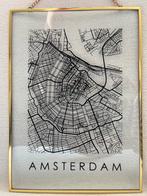 Muurdecoratie Amsterdam glazen stadskaart goudkleurige lijst, Ophalen of Verzenden, Nieuw