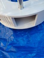 Witte hoogglans salontafel met glasplaat, Huis en Inrichting, Tafels | Salontafels, Gebruikt, 100 tot 150 cm, Glas, Modern