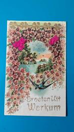 Workum groeten reliëf kaart 1904 Fraai!, Ophalen of Verzenden, Voor 1920, Gelopen, Friesland