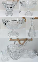6x Antiek Kristal Glas - Punchbowl Schaal Karaf - Zie Omschr, Ophalen of Verzenden