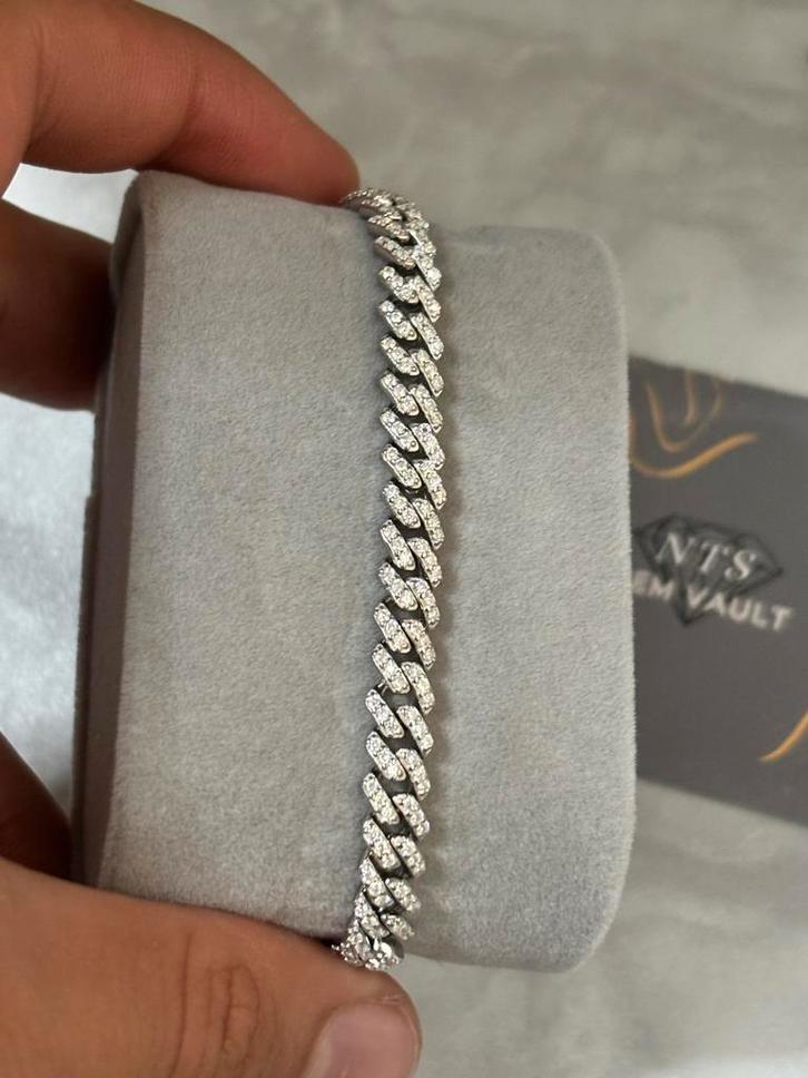6mm Moissanite Cuban Link – Wit Goud 925 Silver, Sieraden, Tassen en Uiterlijk, Armbanden, Nieuw, Zilver, Zilver, Met edelsteen