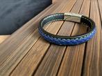 Nieuw! Stoere zwart/blauw lederen armband(21cm) Nieuw!, Ophalen of Verzenden, Zo goed als nieuw, Blauw, Leer