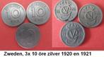 Zweden, 3 x 10 öre 1920/1921, zilver of messing nikkel, Ophalen of Verzenden, Overige landen, Setje
