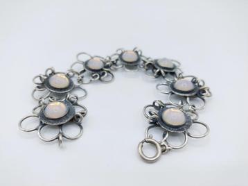 Zilveren vintage armband met maansteen, 19,5 cm. beschikbaar voor biedingen