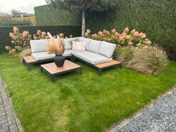 Aluminium Hoekloungeset Houtlook - Nieuwstaat! beschikbaar voor biedingen