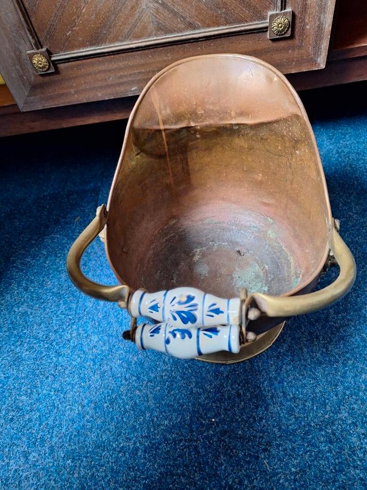 Koperen Kolenkit met Porseleinen Handvatten, Antiek en Kunst, Antiek | Koper en Brons, Ophalen