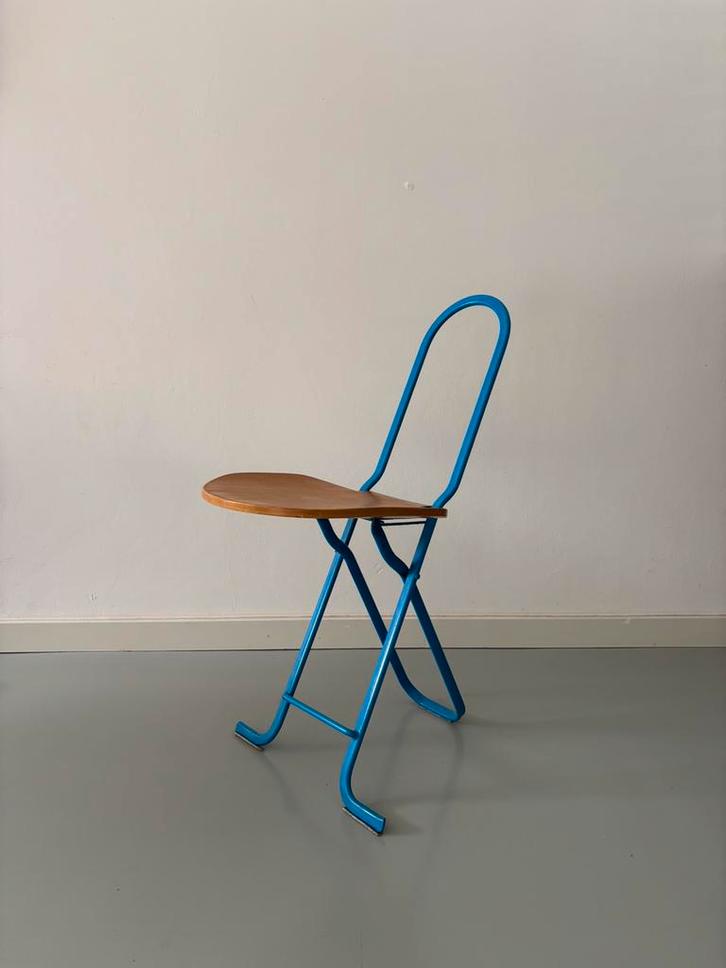 Dafne Folding Chair Gastone Rinaldi voor Thema, Huis en Inrichting, Stoelen, Gebruikt, Eén, Hout, Blauw, Ophalen