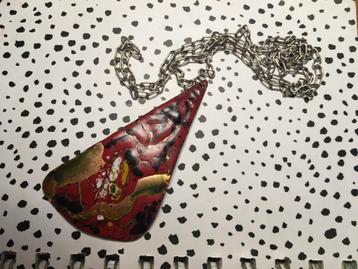 Vintage retro boho rode emaille ketting hanger kettinghanger beschikbaar voor biedingen