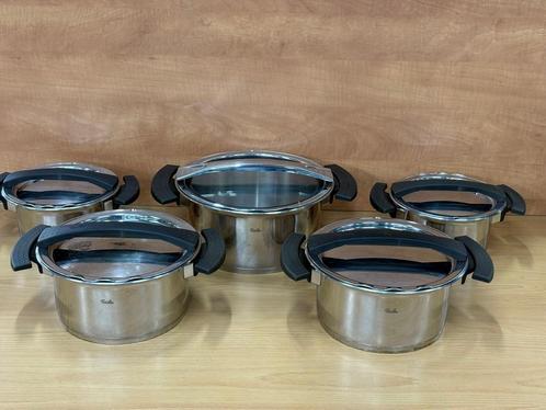 Fissler pannenset 5 stuks #30372, Huis en Inrichting, Keuken | Potten en Pannen, Zo goed als nieuw, Pannenset, Rvs, Ophalen of Verzenden