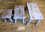 Massief eiken miniset in de kleur grey en blue wash, Huis en Inrichting, Tafels | Bijzettafels, Ophalen, Minder dan 45 cm, Minder dan 55 cm