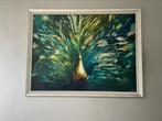 Schilderij groot acrylverf groen met gele pauw, Ophalen