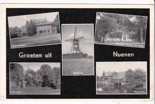 Groeten uit Nuenen 5-vensterkaart uit 1955 met molen, Verzamelen, Ansichtkaarten | Nederland, Gelopen, Noord-Brabant, 1940 tot 1960
