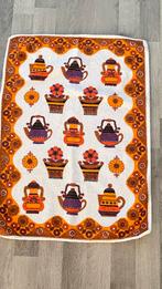 Vintage jaren 70 keukenhanddoek paars, oranje, bruin, Ophalen of Verzenden, Gebruikt, Rechthoek, Binnen