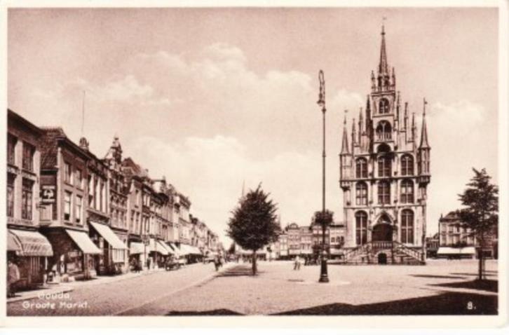 GOUDA,- Groote Markt. Winkel De Herder.Hond onder kar.25-09, Verzamelen, Ansichtkaarten | Nederland, Gelopen, Zuid-Holland, 1920 tot 1940